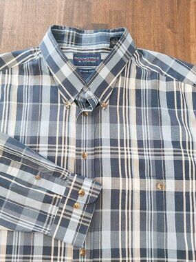 Roundtree Yorke Button Down Shirt Men 2XLT Tall Blue Plaid Non-Iron Wrinkle Free
